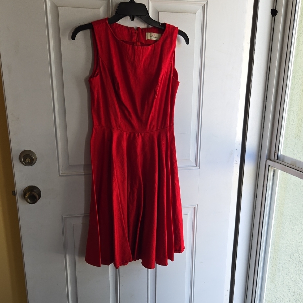 Grace Karin Red Pleated Fit and Flare Midi Dress